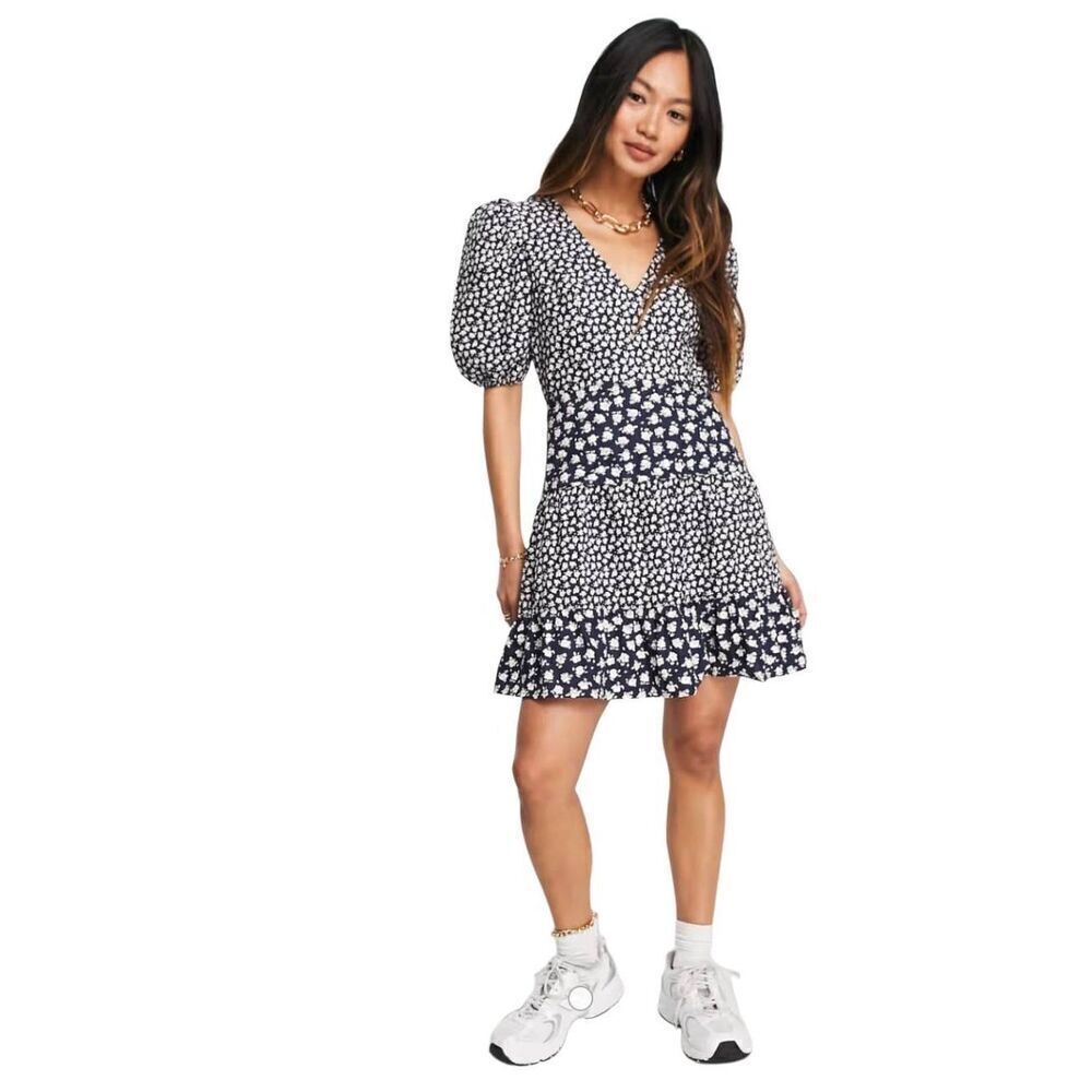 French Connection Aura ditsy print puff sleeve mini dress US 6